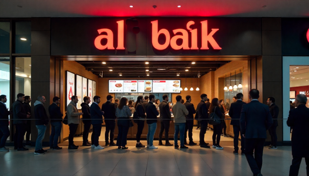 People waiting in line at Al Baik Dubai Mall opening