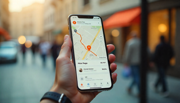 Order tracking map on the Albaik app, driver icon and ETA visible