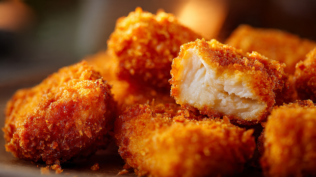 Crispy golden Albaik chicken nuggets close-up showing texture and coating
