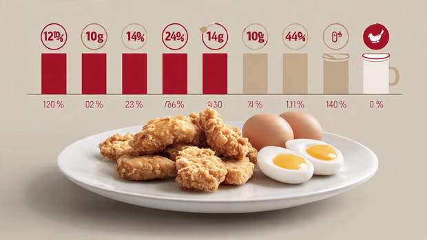Nutrition chart showing calories, protein, carbs, fat, and allergens for Albaik nuggets meal
