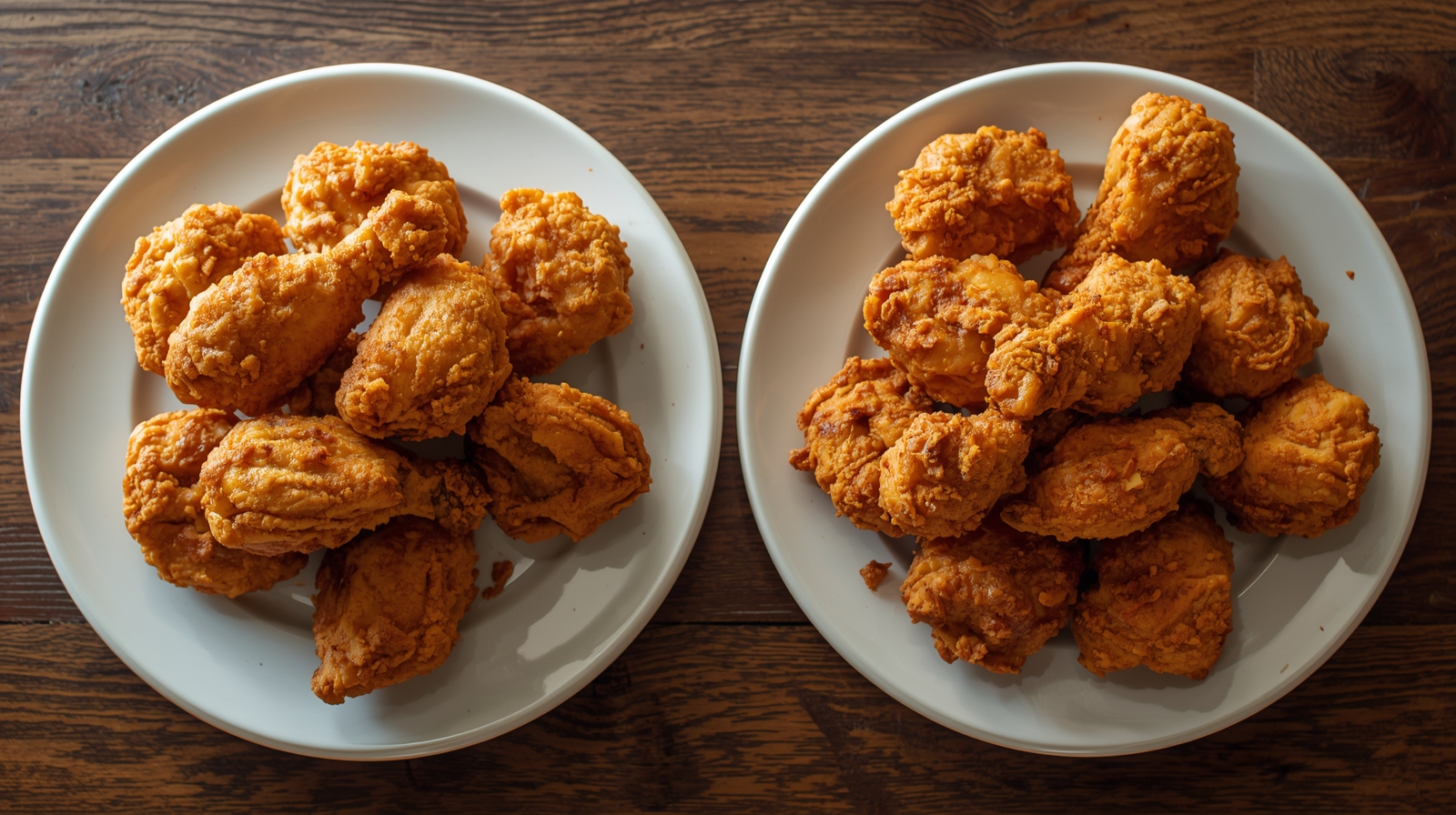 Crispy vs soggy fried chicken side comparison.