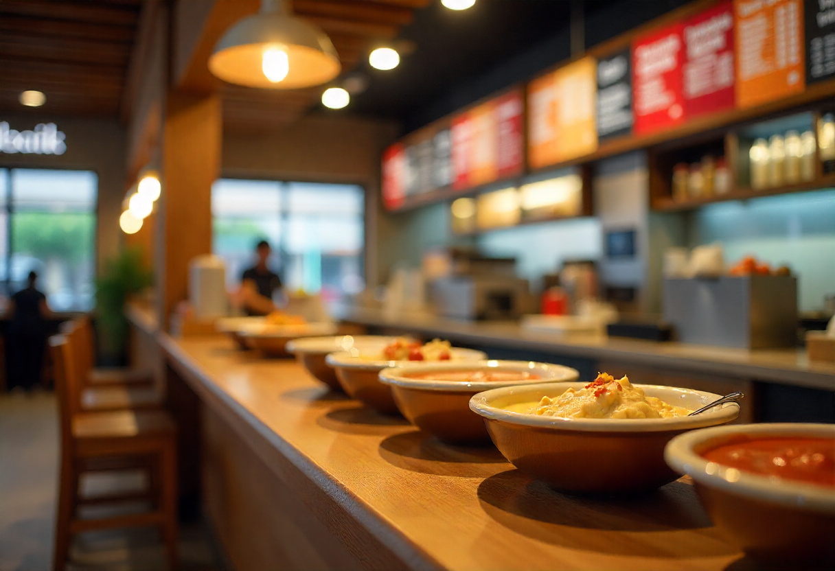 Modern Albaik outlet in Saudi Arabia, sauces on counter