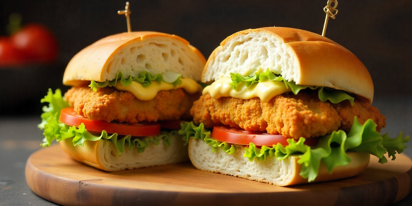 lbaik Big Baik sandwich cut open showing fresh ingredients and tender chicken