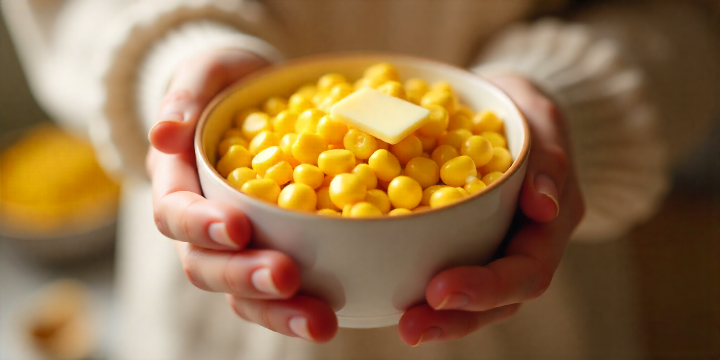 Warm sweet corn served in a simple cup with butter