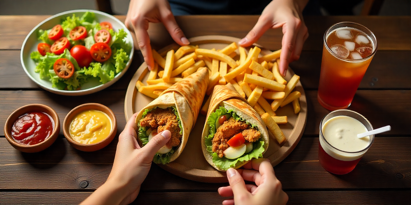 Family pack combo, Albaik shawarma wraps, fries, drinks