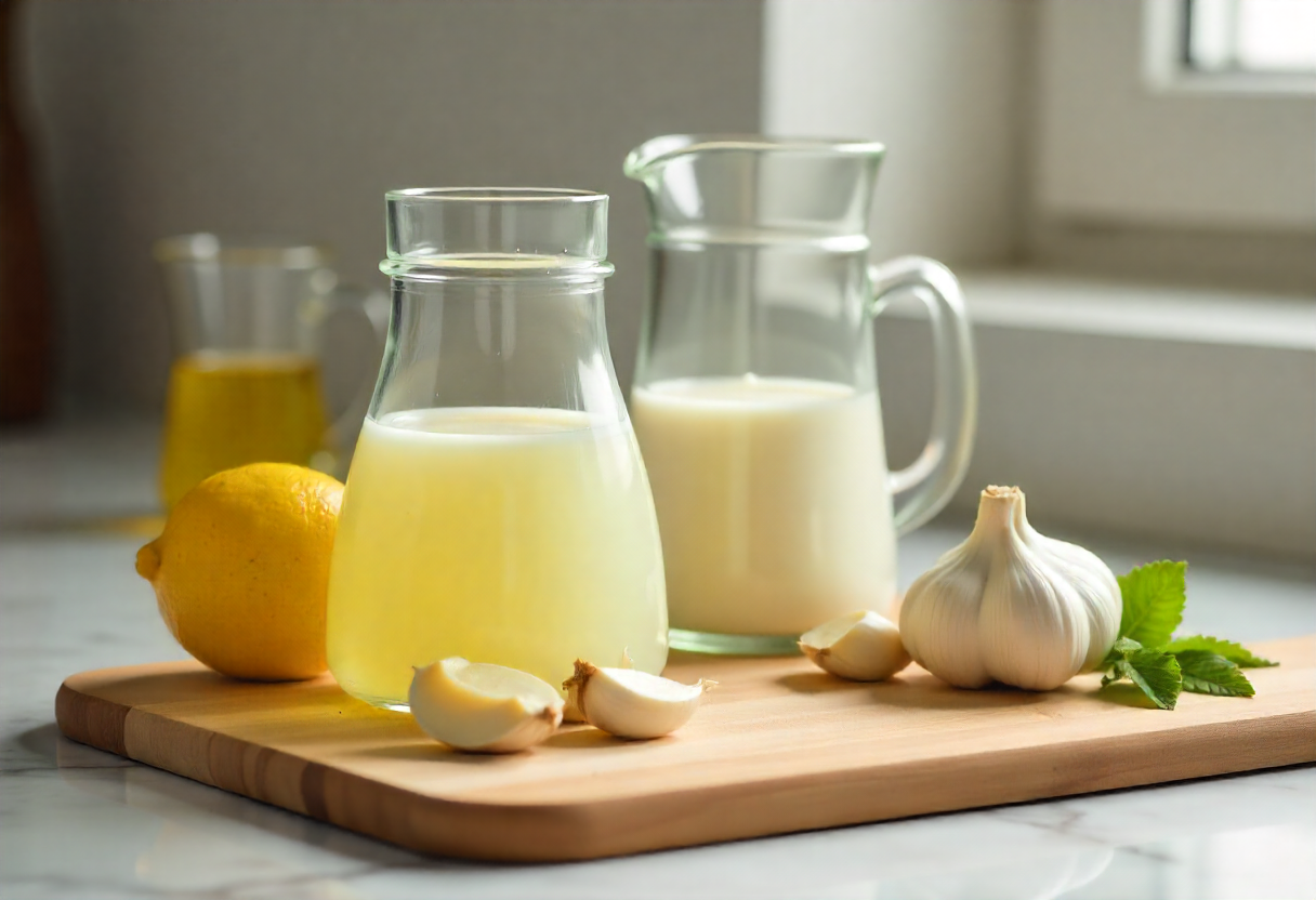 Garlic sauce ingredients and hand blender for Albaik recipe