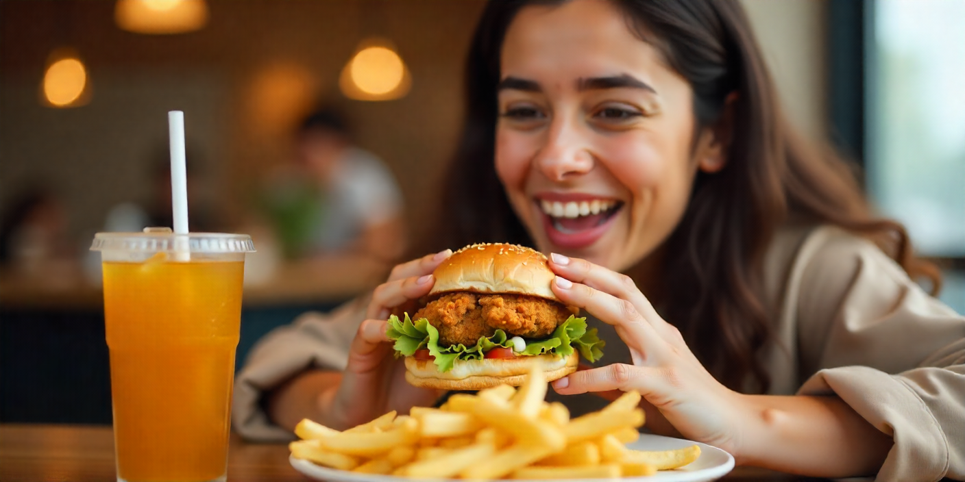 Saudi woman enjoying Albaik Garlic Chicken Sandwich with friends