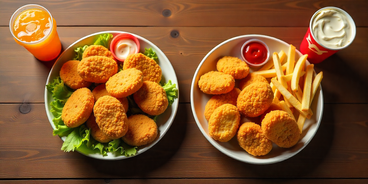 Ultra realistic Albaik nugget meal combos including salad, fries, dips.