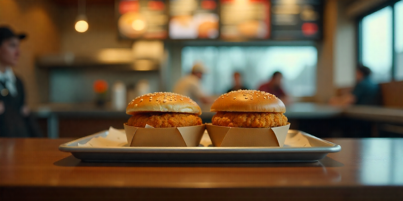 Realistic fast food counter scene showing nugget boxes and pricing environment.