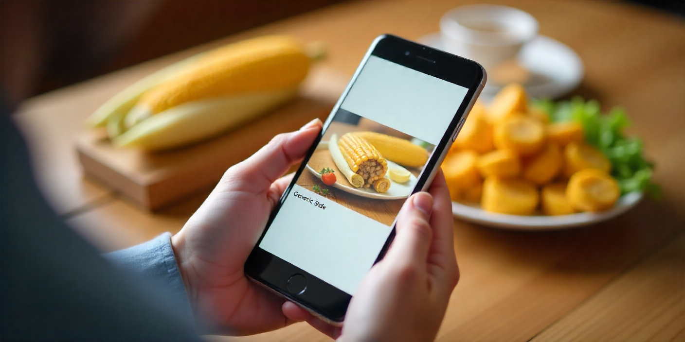 Person ordering food on a delivery app with corn side visible