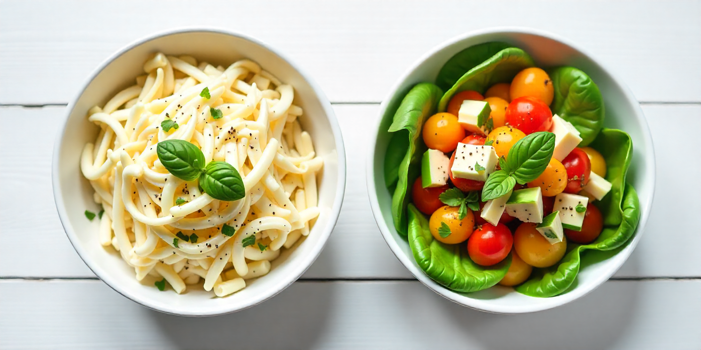Coleslaw and salad bowls side by side showing calorie difference visually.