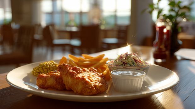 Albaik style combo with fried chicken, coleslaw, corn cup and fries, best pairings shown