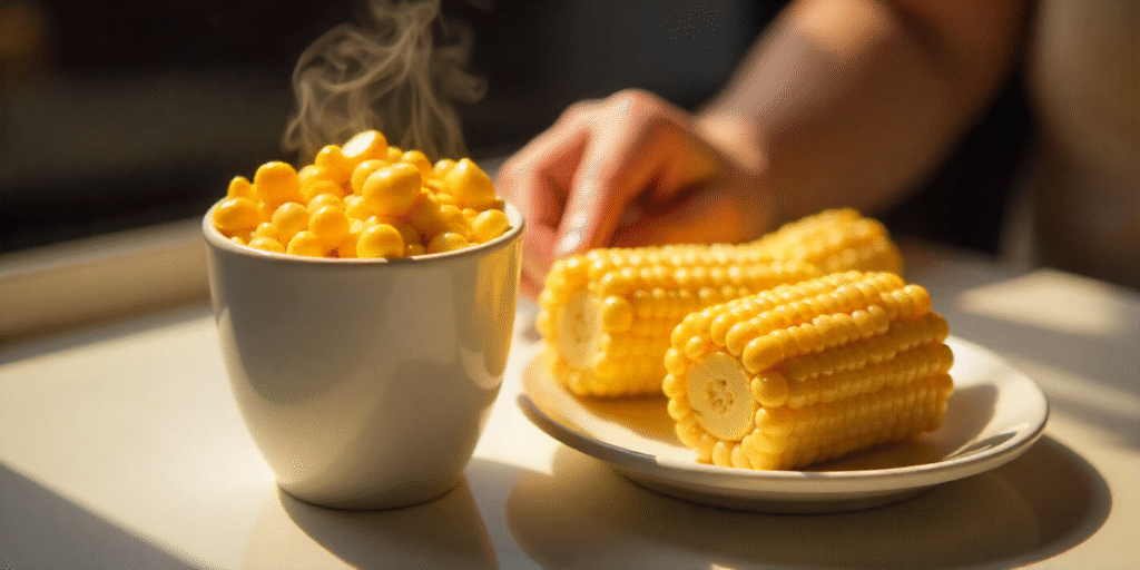 Albaik corn side with corn in a cup and corn on the cob served fresh
