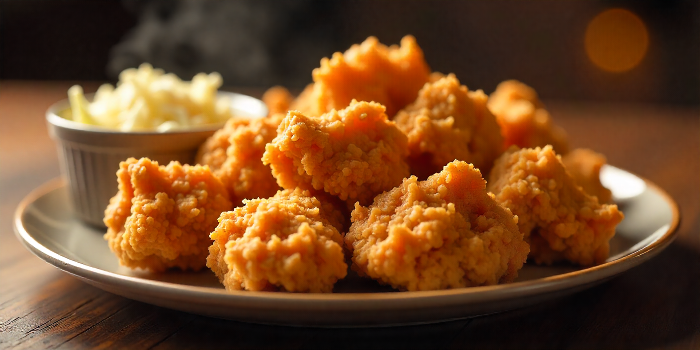 Fried chicken served with creamy coleslaw.