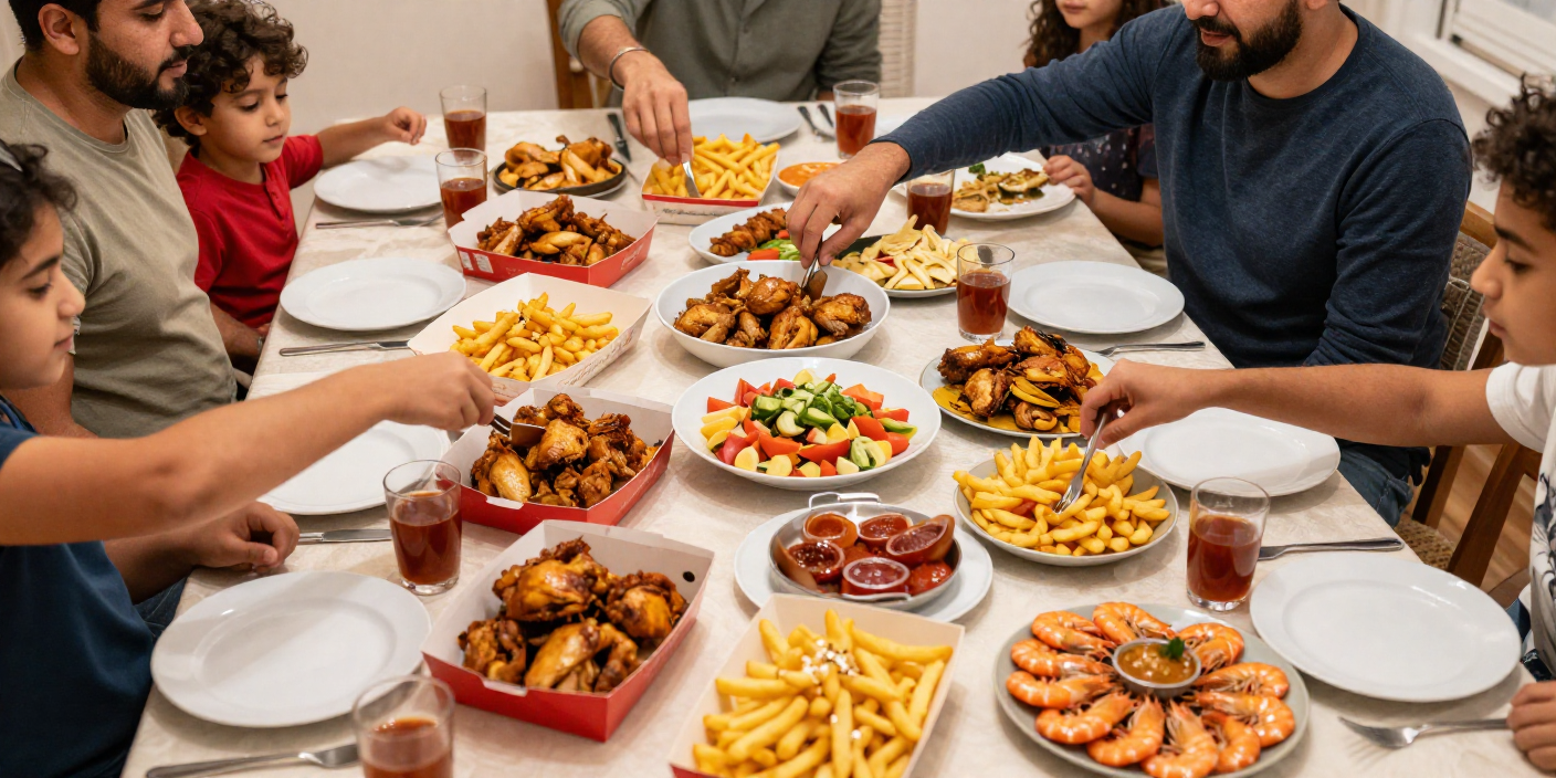 Albaik double baik family meal combo arranged on dining table