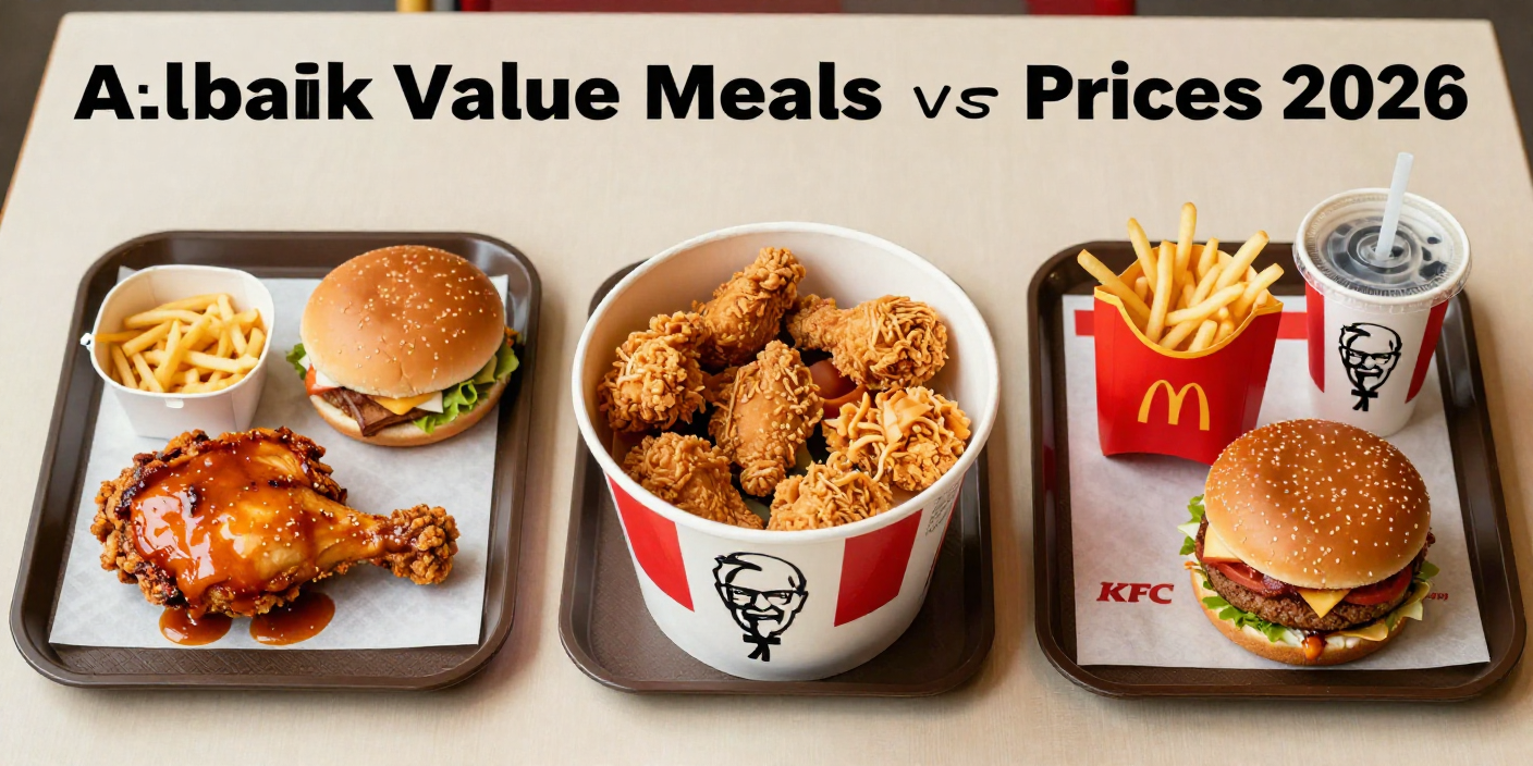 Albaik Value Meals Prices 2026 compared visually to KFC and McDonald’s style value meals in Saudi Arabia