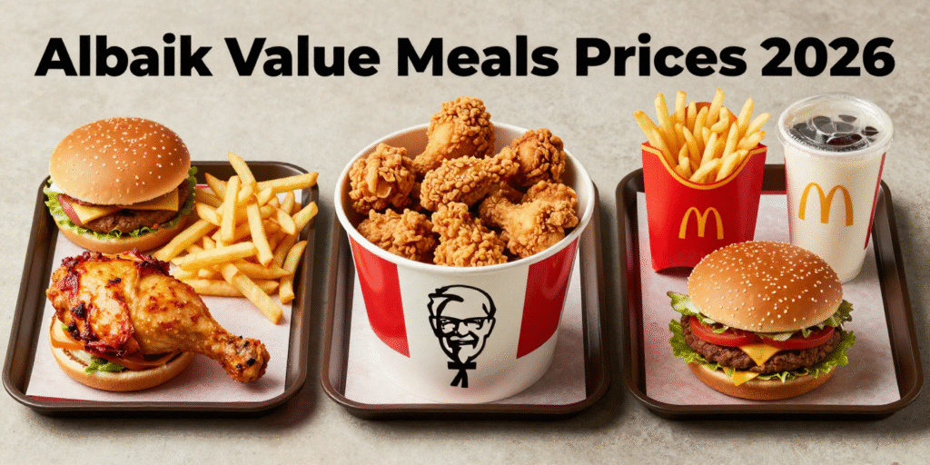 Albaik Value Meals Prices 2026 compared visually with regular menu items