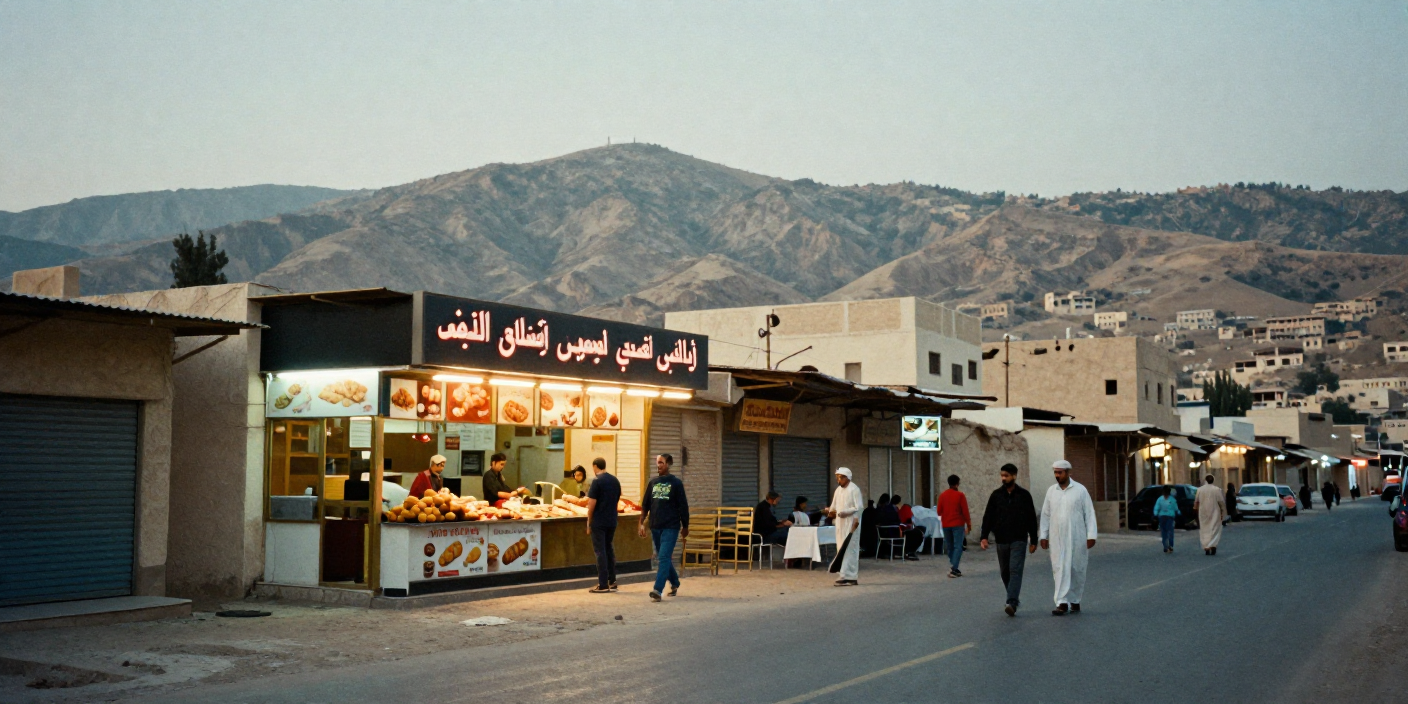 “Southern Saudi city street scene representing local branches people find when searching Albaik Near Me”