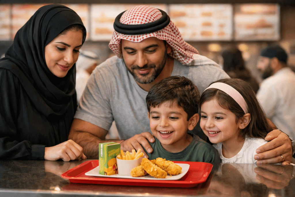 Albaik Kids Menu 2026 featured image showing Saudi family choosing kids meal at Albaik