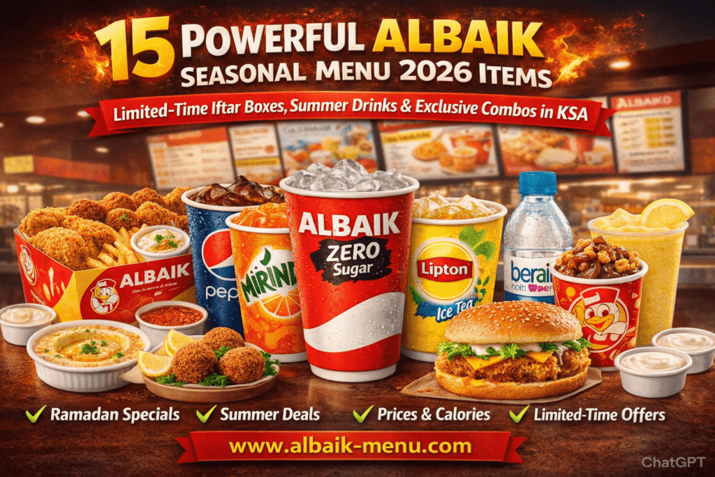 Albaik Seasonal Menu 2026 featured image showing Ramadan boxes and summer deals in KSA