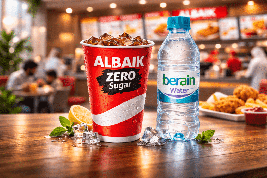 Healthy Albaik Drinks 2026 zero sugar and water options in KSA