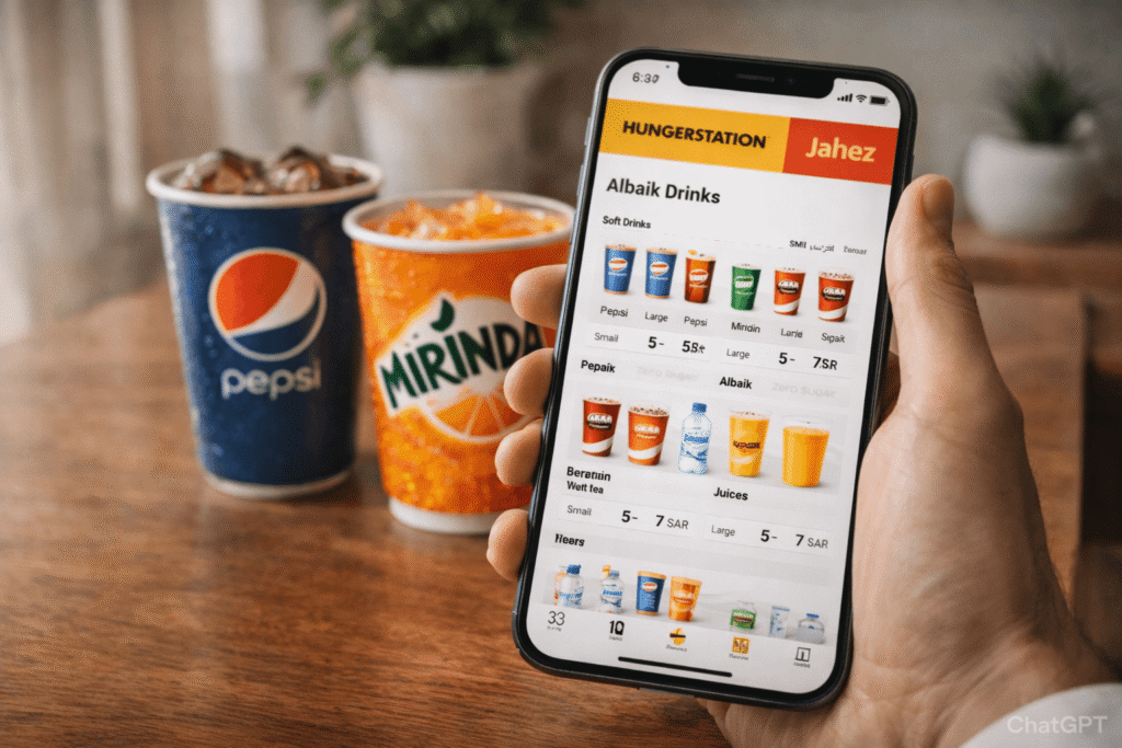 Order Albaik Drinks 2026 online through HungerStation and Jahez in Saudi Arabia