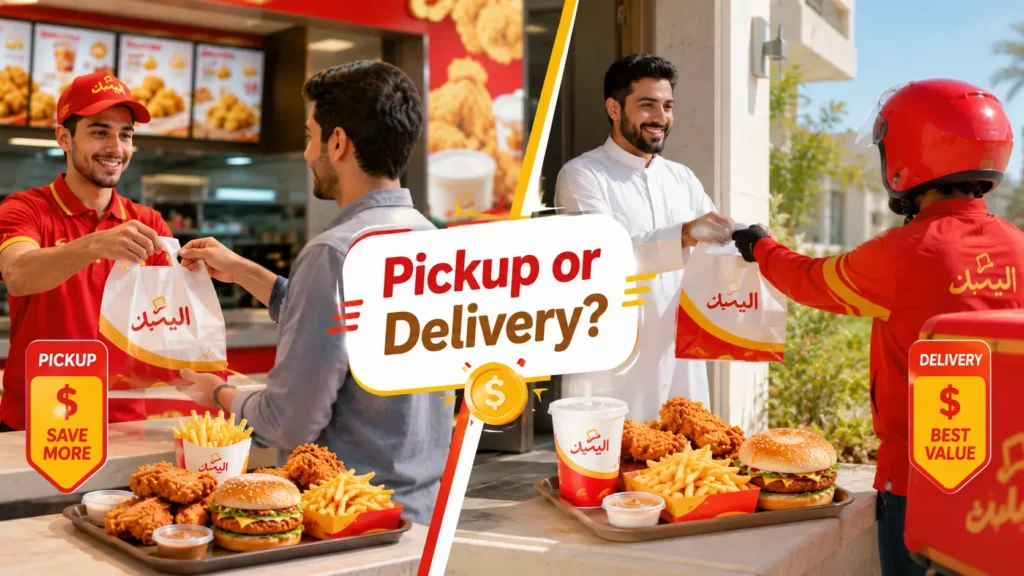 Cheapest Albaik delivery versus pickup option in Saudi Arabia