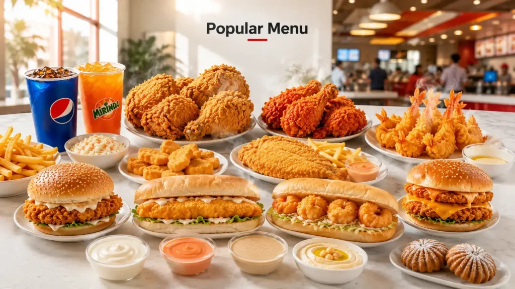 Albaik Dammam menu with chicken seafood burgers and sauces