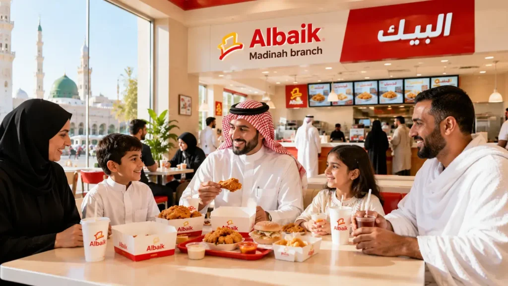 Albaik Madinah branch image showing locals and pilgrims enjoying a family-friendly meal in Madinah