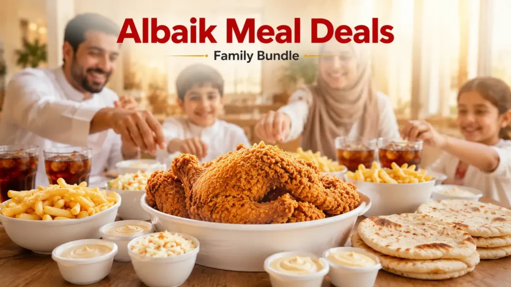 Albaik Meal Deals family chicken meal with bread fries garlic sauce