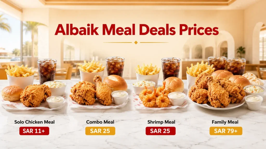 Albaik Meal Deals price comparison including combo meals family meals and seafood deals