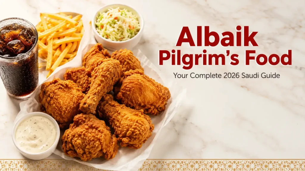 Albaik pilgrims food broasted chicken garlic sauce meal Saudi Arabia 2026
