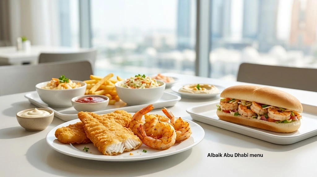 Albaik Abu Dhabi menu seafood and sides