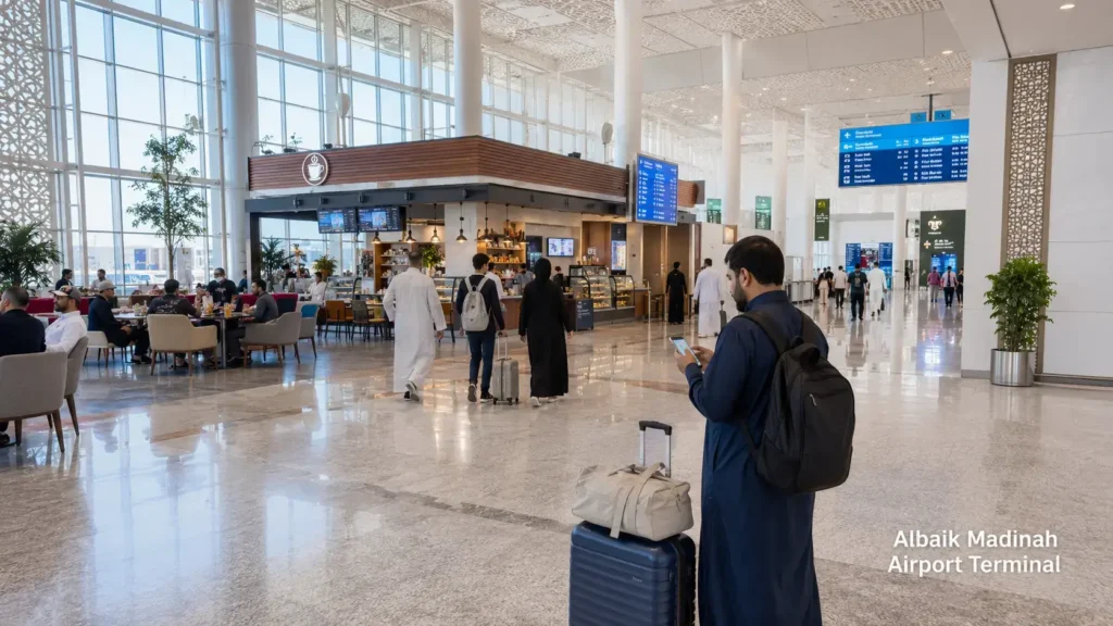 Albaik Madinah airport terminal with no Albaik branch