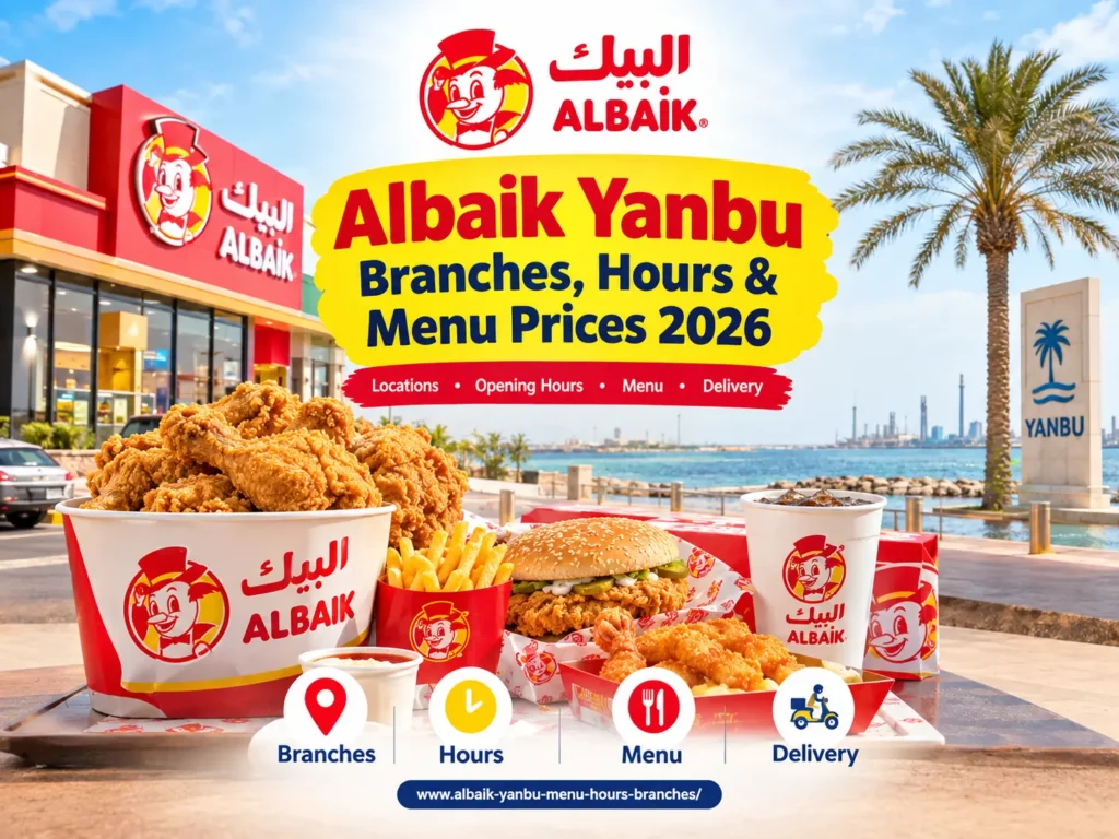 Albaik Yanbu branches, opening hours, menu prices and delivery options
